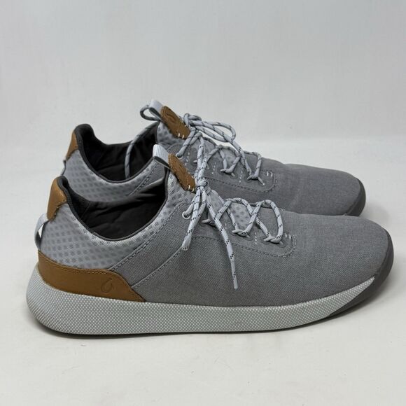 Olukai Nanea Li Shoes Mens 10 Gray Canvas Casual Comfort Lace Up Low Sneakers - Picture 1 of 14